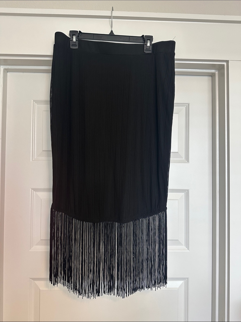 Eloquii Black Midi Skirt with Fringe Trim